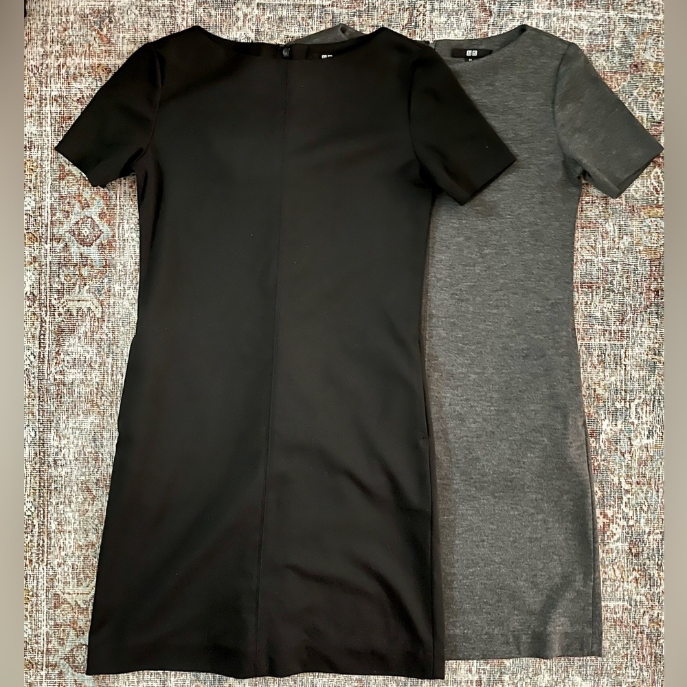 Uniqlo Ponte Black & Dark Grey Sheath Dresses